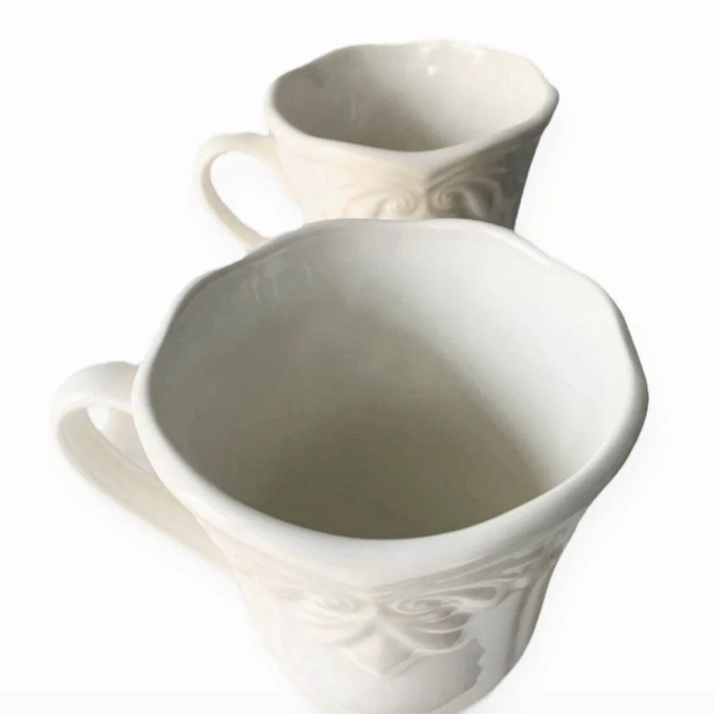 Pair Vintage Lenox Butlers Pantry Gourmet Mugs 14oz White Cream Farmhouse 4.5” - Picture 7 of 13